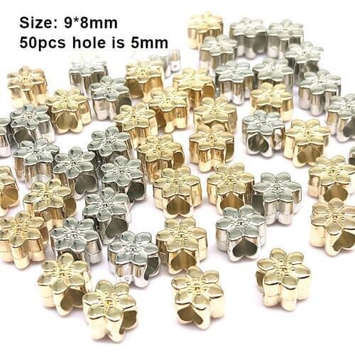 9*8mm 50/100pcs Flower CCB Beads Needlework Spacer European Bead Big Hole Bead for Jewelry Findings Components (not Metal)