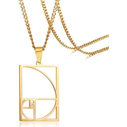 Stainless Steel Fibonacci Sequence Science Gold Pendant Necklace Jewelry Gift For Him with Chain