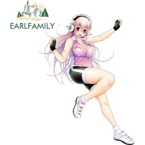 EARLFAMILY 13cm x 9.6cm for Sexy Super Sonico Car Stickers Funny Vinyl Car Wrap Decal Anime Refrigerators Campervan Decoration
