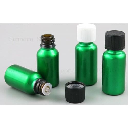 Essential Oil Perfume e liquid Sample Bottle 15ML 20ML with Black White Childproof Cap Green Glass Container Vial 12pcs
