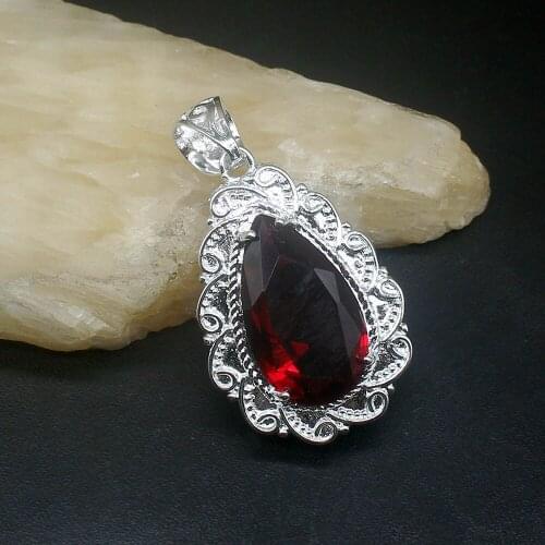 Gemstonefactory Jewelry Big Promotion 925 Silver Passion Red Garnet Pear Women Ladies Mom Gifts Necklace Pendant 20213894