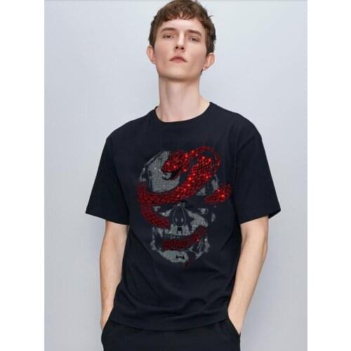 Black color Cotton Mens tshirt Streetwear Elastic hip pop Casual Hot drill t shirts boys Rhinestones