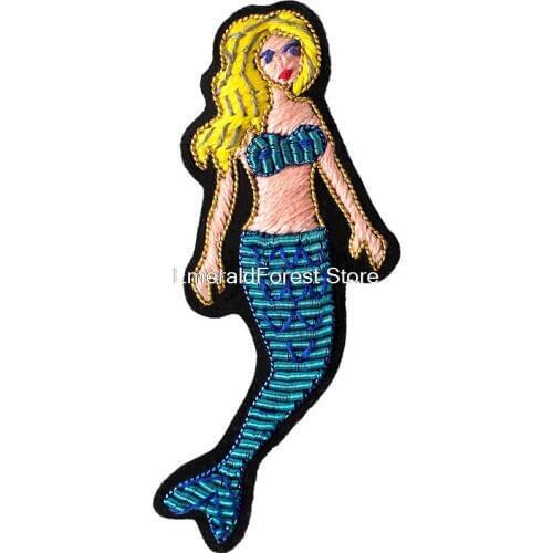Indian silk hand embroidery, mermaid brooch accessories, pin decoration, creative wild personality badge