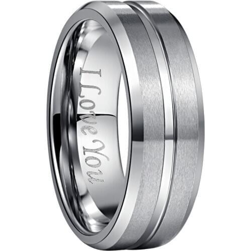 No Engrave I love you 8mm Width Tungsten Carbide Ring Steel Color Matte Surface Middle Groove Tungsten Steel Mens Ring