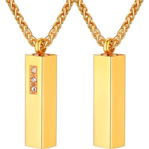 Kpop Retangle Shape Pendant Necklace Perfume Bottle Stainless Steel Jewelry Cubic Zirconia Charm Necklace for Men Women GP185