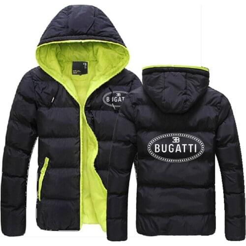 Bugatti Logo New Mens 2021 Down Warm Jacket Slim Male Sportwear Zipper Coat Fashion Hoodies Casual High Street Hooded Coats
