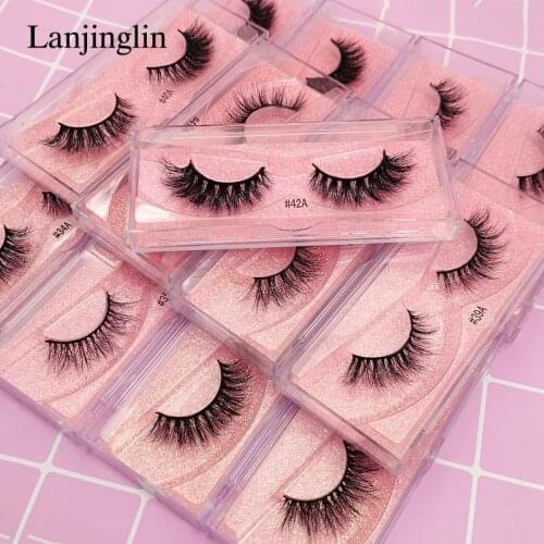 LANJINGLIN 1Pair Faux Mink Lashes Natural Long Thick 3D Mink Lashes Dramatic Volume Eyelashes Makeup Extension False Eyelashes