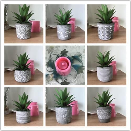 Small Handmade Flower Pot Cement Mould Round Square Concrete Planter Silicone Molds