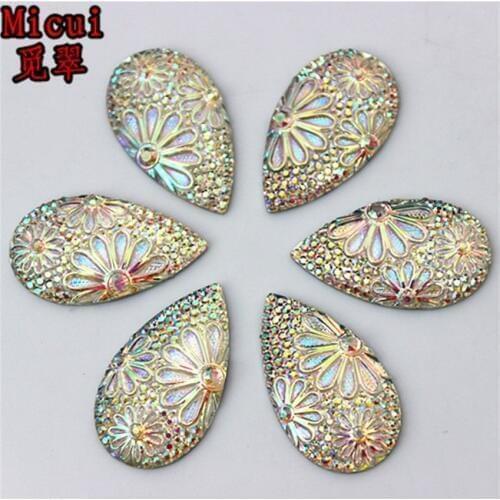 Micui 30pcs 16*28mm AB Clear Drop Pear Resin Rhinestone Flatback Rhinestones Stone for crafts clothing dress decoration ZZ477
