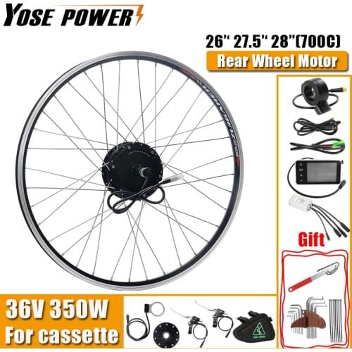 E bike Conversion Kit 36V 350W 26'' 27.5'' 28'' 700C Brushless Rear Hub Motor Wheel for Cassette Electric Bike Motor Engine Kit