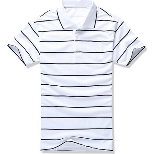 Men Polo Shirt 2019 Summer Men Business Casual Breathable White Striped Short Sleeve Polo Shirt Pure Cotton Work Clothes Polos