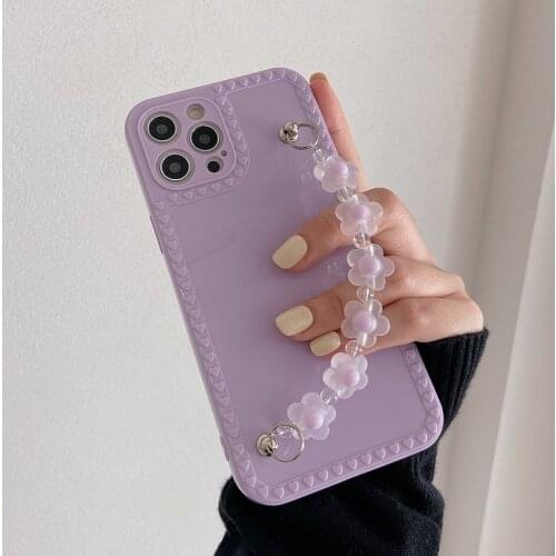Korean INS Purple flower chain Bracelet Soft Silicone Phone Case For iPhone 12 Pro XR X XS Max 7 8 Plus 11 Pro Max SE 2020 Cover