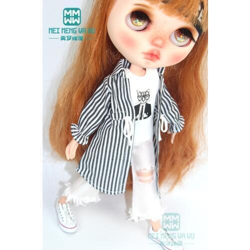 1pcs Blyth Doll Clothes Shirt, ripped jeans, headband, socks for 228-30cm Blyth Azone OB 1/6 doll accessories