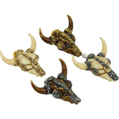 Classic retro style goat skull with black rhinestone pendant necklace for handmade jewelry for male female gift