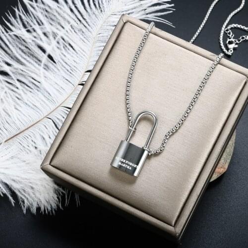 ZMFashion Lock Necklace Men Women Punk Padlock Pendant Necklaces Stainless Steel Goth Jewelry Grunge Aesthetic Accessories