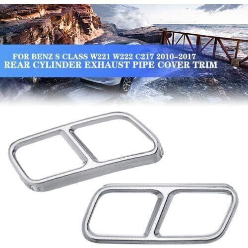 A Pair Of Two-hole Exhaust Pipe Cover Tail Throat Cover Stainless Silver For Mercedes-Benz S-Class 2010-2017 W221 W222 C217