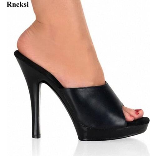Rncksi New Sexy High Heel Slippers Fashion Women Platform Exotic Dancer Shoes 13cm Black Summer The banquet slippers