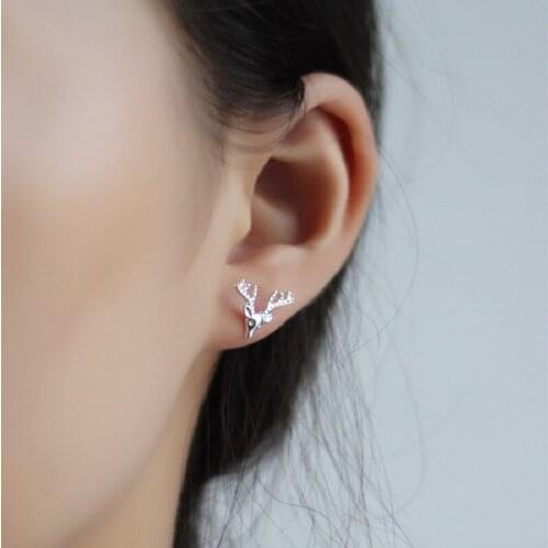 S925 Nilver Fashion Trendy Korean Version Of Cute Little Antler Deer Head Earrings Female Christmas Moose Antlers Fresh Earrings