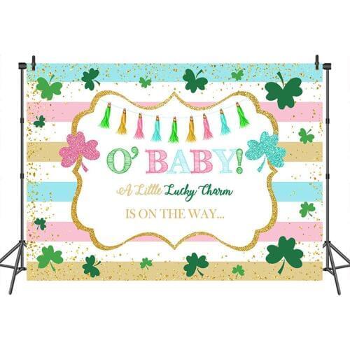 Lucky Charm Baby Shower Photography Background Gold Dot Color Stripes Backdrop Baby Shower custom photo booth backdrops