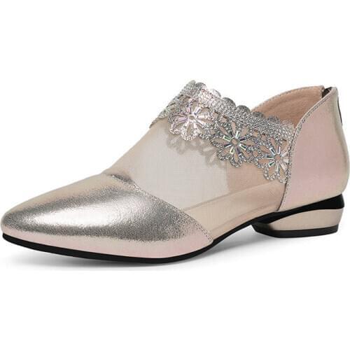 Comfortable Summer Soft Bottom Women Flat Shoes Mesh Pointed Toe Breathable Ladies Flats Zipper Rubber Mother Flat Shoes