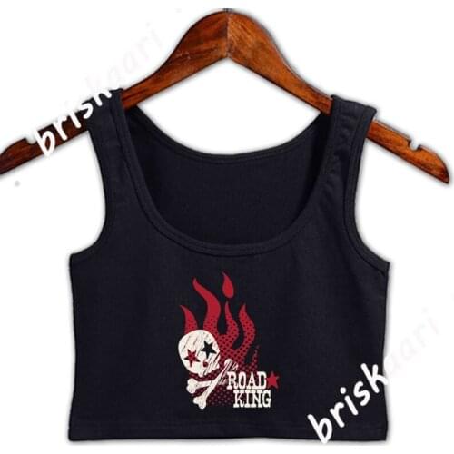 Skull And Crossbones Rock Fire Crop Top Spring Crop Top Female Printing Sexy O Neck Girls Interesting Vest