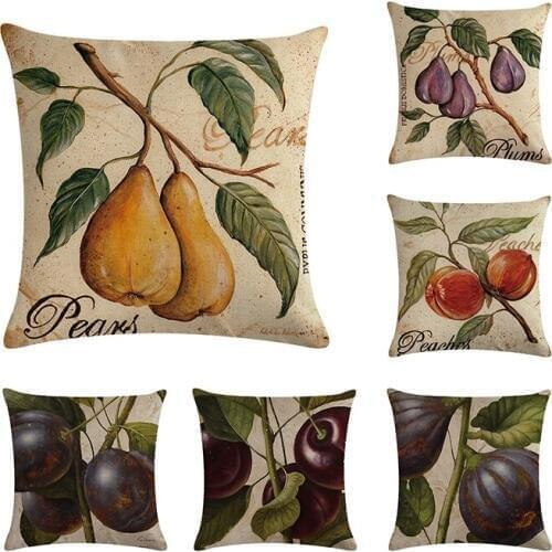 Vintage Fruits Cushion Cover Cotton Linen 45x45cm Pillowcase Home Decorate Throw Pillow Cover
