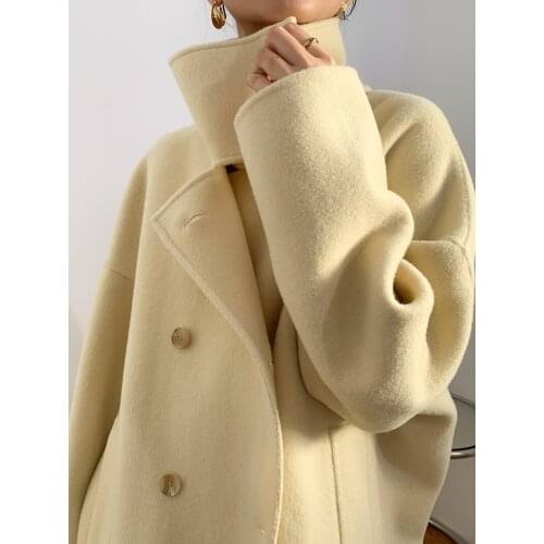 High-end mid-length double-breasted simple double-sided cashmere coat woolen coat female Korean 2021 new