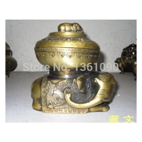 Xd 00559 Tibetan Buddhist bronze 2 elephant statues censer burner Incense & Incense 14 cm