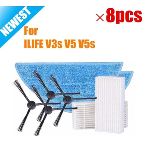 8pcs/lot Accessories Parts Pack Sides Brush Mop Cloth HEAP Filter for ILIFE V3s V5 V5s Robotic Vacuum Cleaner replacement