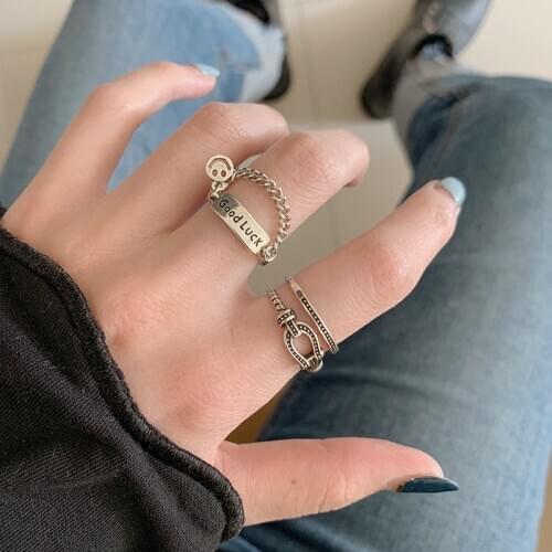 S925 Sterling Silver Rings for Women Couple Fashion Retro Hip Hop Smile Letter Good Luck Jewelry Accessories Wholesale