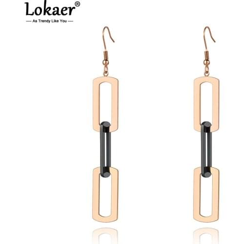 Lokaer Titanium Stainless Steel Rectangle Geometry Earrings Rose Gold Fashion Bohemia Party Earrings For Women Girls E20202