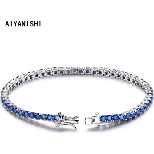 AIYANISHI 925 Sterling Silver Tennis Bracelet for Women 19cm 3mm Created Nano Sapphire Bracelet Sona Diamond Women Wedding Gifts
