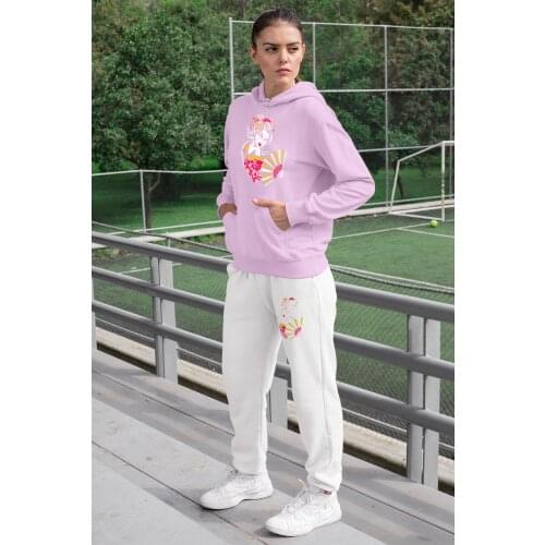 Angemiel Wear Yelpazeli for Women womens Tracksuit set Pink Hooded Sweatshirt White Sweatpants