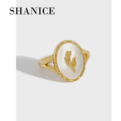 SHANICE Cool Punk S925 sterling silver ring ins temperament tulip shell geometric oval ring female open ring