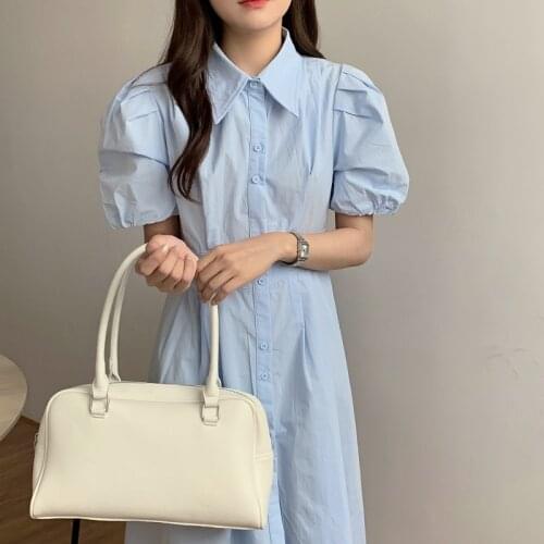 2021 Women Summer Vintage Long Shirt Dress Lapel Collar Single Breasted Slim Waist Midi Sundress