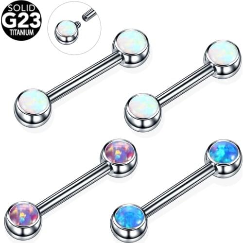 1PC Titanium Sexy Nipple Shiled Bar Piercings Internally Thread Mamilo Piercing Opal Stone Tongue Barbell Piercings Body Jewelry