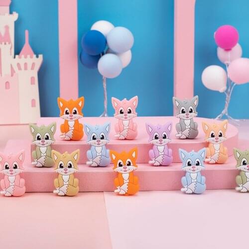 Sunrony 10pcs Fox Animal Silicone Beads Rodent BPA Food Free Silicone Teething Nursing Pacifier Silicone Beads