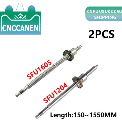 2PCS Ball Screw C7 SFU1204 SFU1605 300mm 500 mm 1550mm With Single Ballnut BK/BF10 12 RM1204 1605 Ballscrew End Machined For CNC