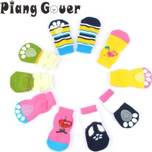 4Pcs/Set Soft Warm Dog Socks Lovely Non-slip Dogs Sock Clothes Apparels