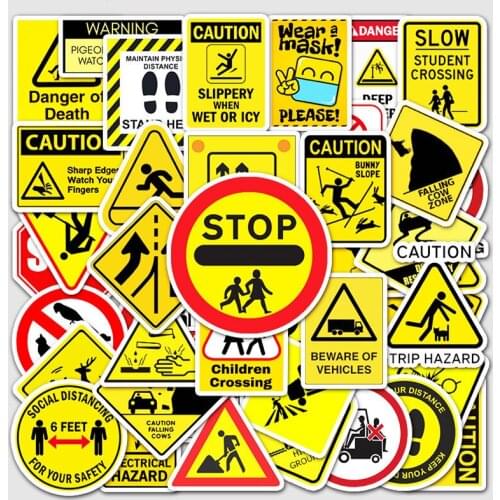 50pcs Pack Funny Warn Sign Stickers Luggage Motorcycle Skateboard Guitar Car Cool Waterproof PVC Graffiti Sticker Kids Toy