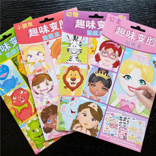 9pcs/set Stickers DIY Cute Stickers Children Puzzle Games Make-a-Face Princess Animal Dinosaur Assemble Training Toys For Girls