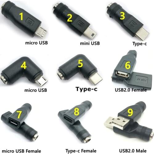 1pcs DC5.5 x 2.1mm Female To Micro USB 5 Pin Right Angle Female dc5.5*2.1mm female to mini type-c AF AM Power Adapter