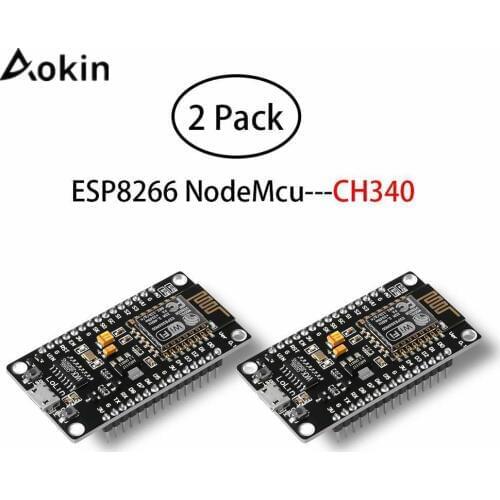 Aokin 2pcs ESP8266 NodeMCU LUA CH340 ESP-12E WiFi Internet Development Board Flash Serial Wireless Module For Arduino IDE