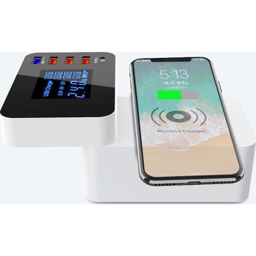 QC3.0 USB Charging Display 5USB TYPE-C Mobile Phone Charger wireless QI Fast Charger For iPhone XS Max X XR 8 Samsung Note 9 S9