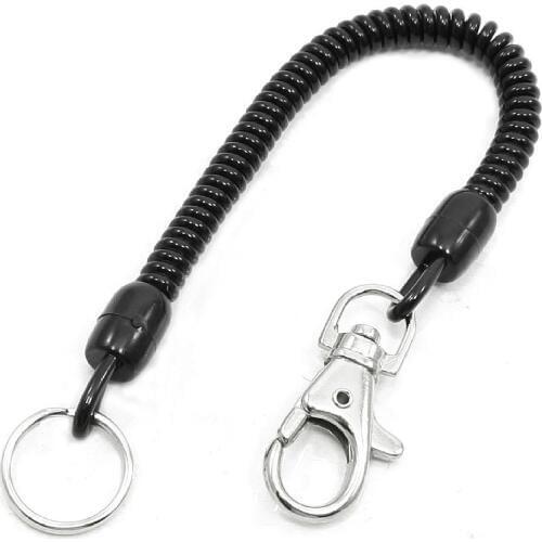Black Spring Cord Rope Swivel Lobster Clasp Keyring Chain Strap
