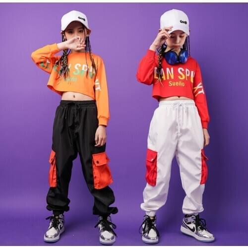 Kids Concert Hip Hop dancing Clothing Sweatshirt Crop Tops Shirt Tactical Cargo Pants for Girl Dance Costume Clothes Streetwear