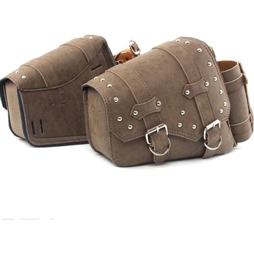 For HD XL Dyna Softail Scout Sixty Bobber R 9T Vulcan Motorcycle Retro Brown Leather Saddlebag Swingarm Solo Bag w/ Cup Holder