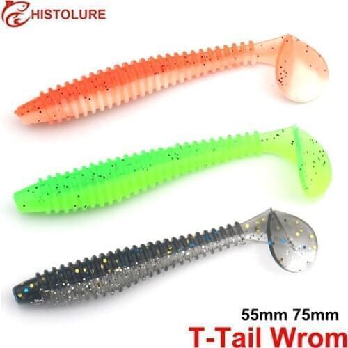 HISTOLURE 15pcs/Bag NEW Fishing Soft Lures T-Tail Wrom75mm 2.3g Attractant Bass Artificial Silicone Bait Trout Fish Lure