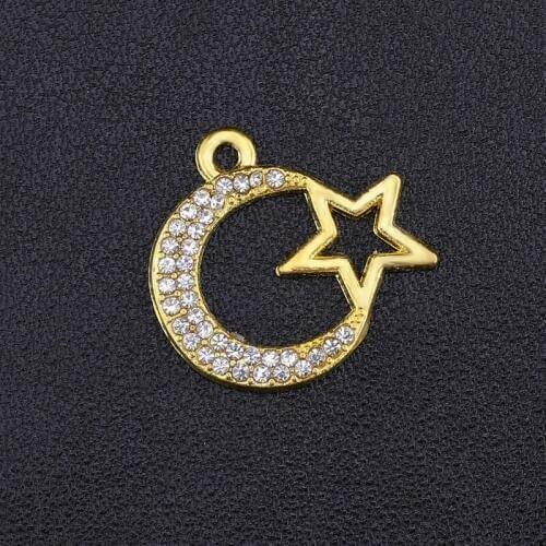Juya 5pcs Wholesale Religious Muslim Islamic Allah Crescent Moon Star Connector Charms Accessories For Islam Jewelry DIY Making