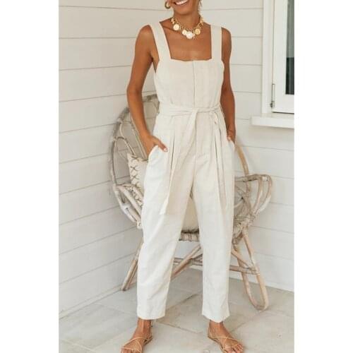 Happie Queens women Boho Bodysuits solid color short sleeve pockets loose Rompers bohemian linen cotton Jumpsuit